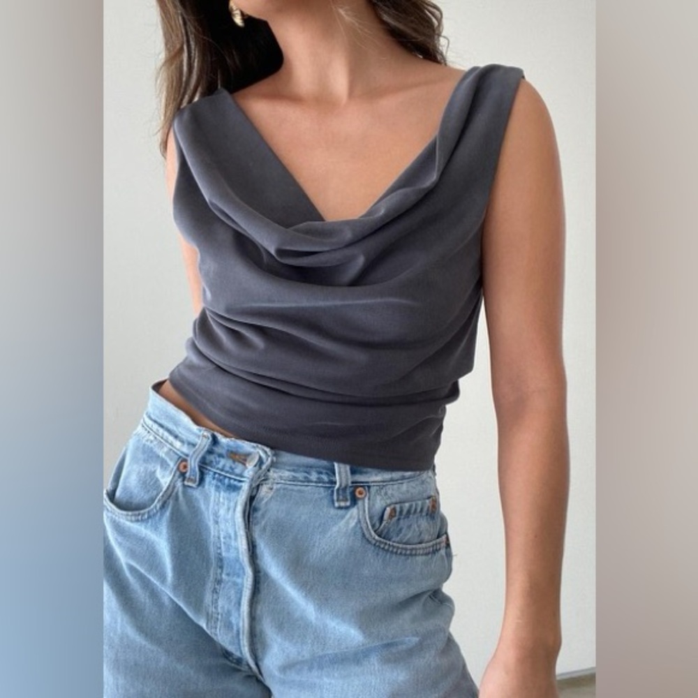 Cowl Neck Low Plunge Blouse Top